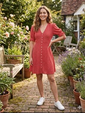 Madewell Red Floral Print Button-Front V-Neck Mini Dress - Size 2